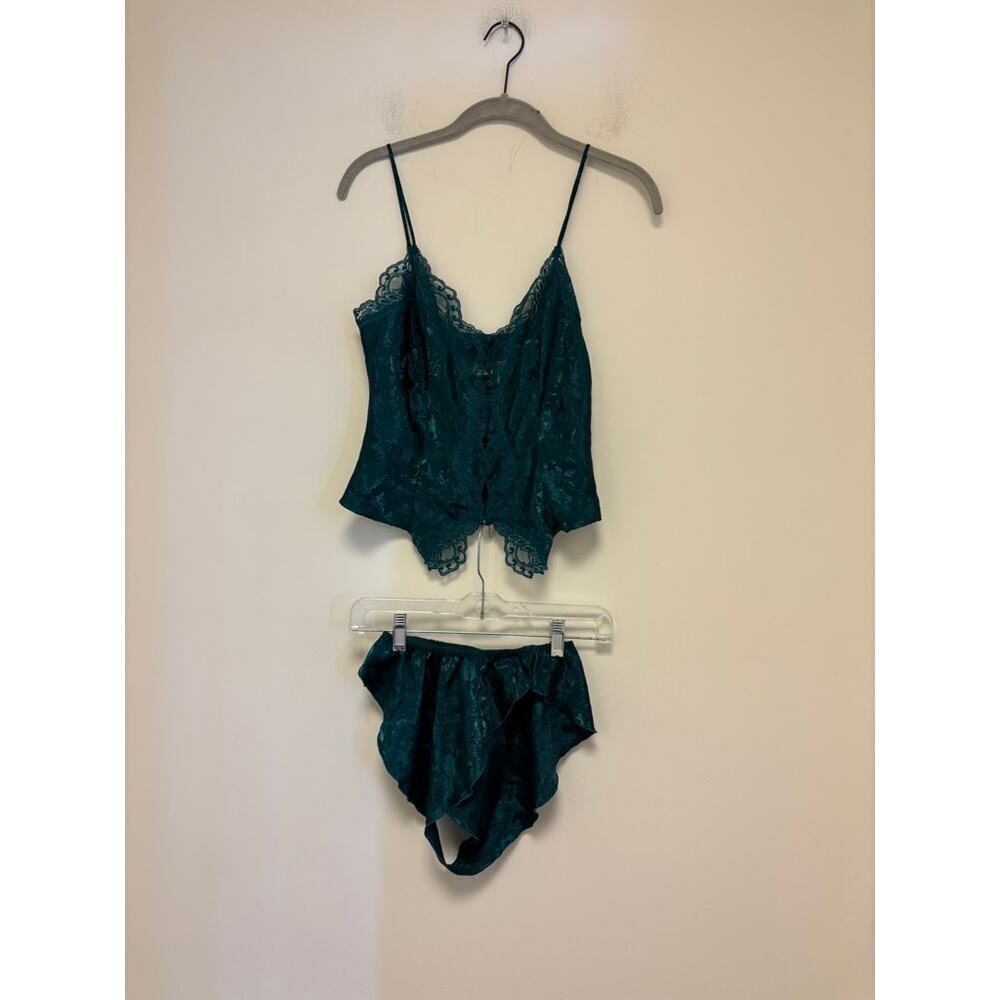 Victoria’s Secret Gold Label Vintage Green Satin Button Up Lace Camisole Set